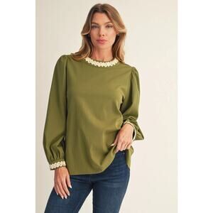 Jodifl Long Sleeve Top With 3D Trim In Olive